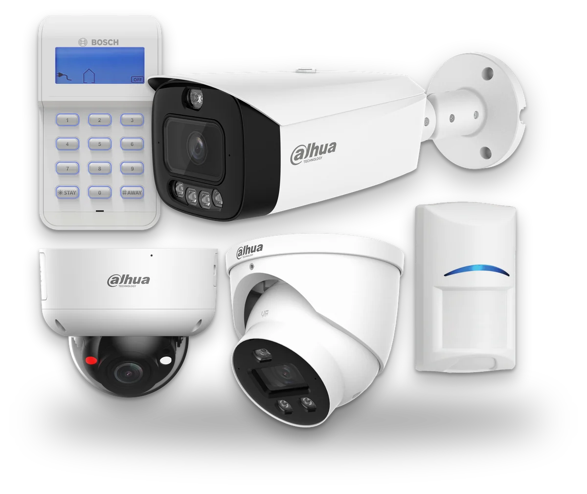 Bosch alarm keypad and motion detector with Dahua security cameras